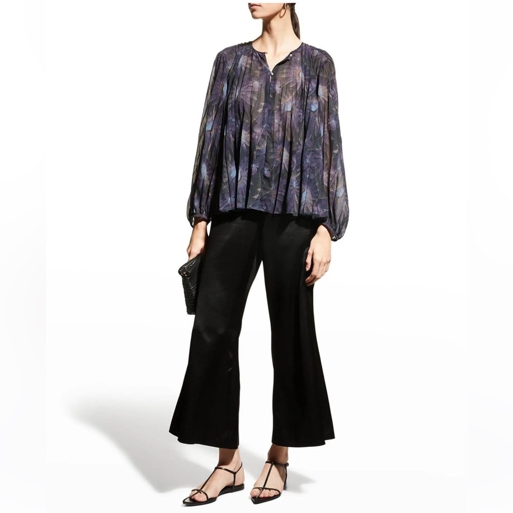 VINCE Deco Floral Pleated Blouse Sz M #G